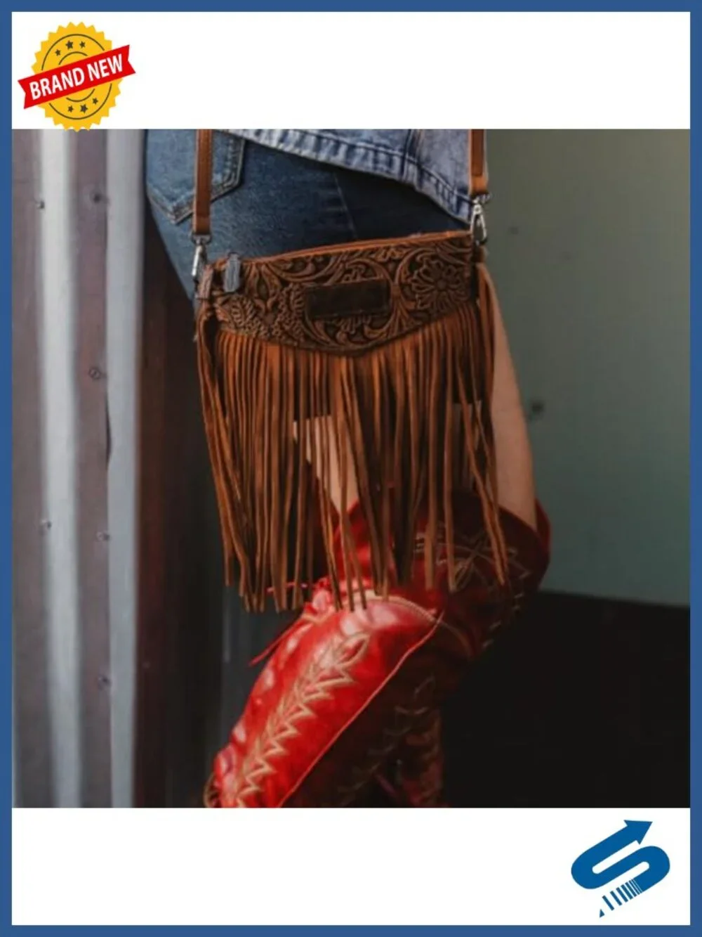 Faux Leather Crossbody Bag with Fringe Wristlet Purse